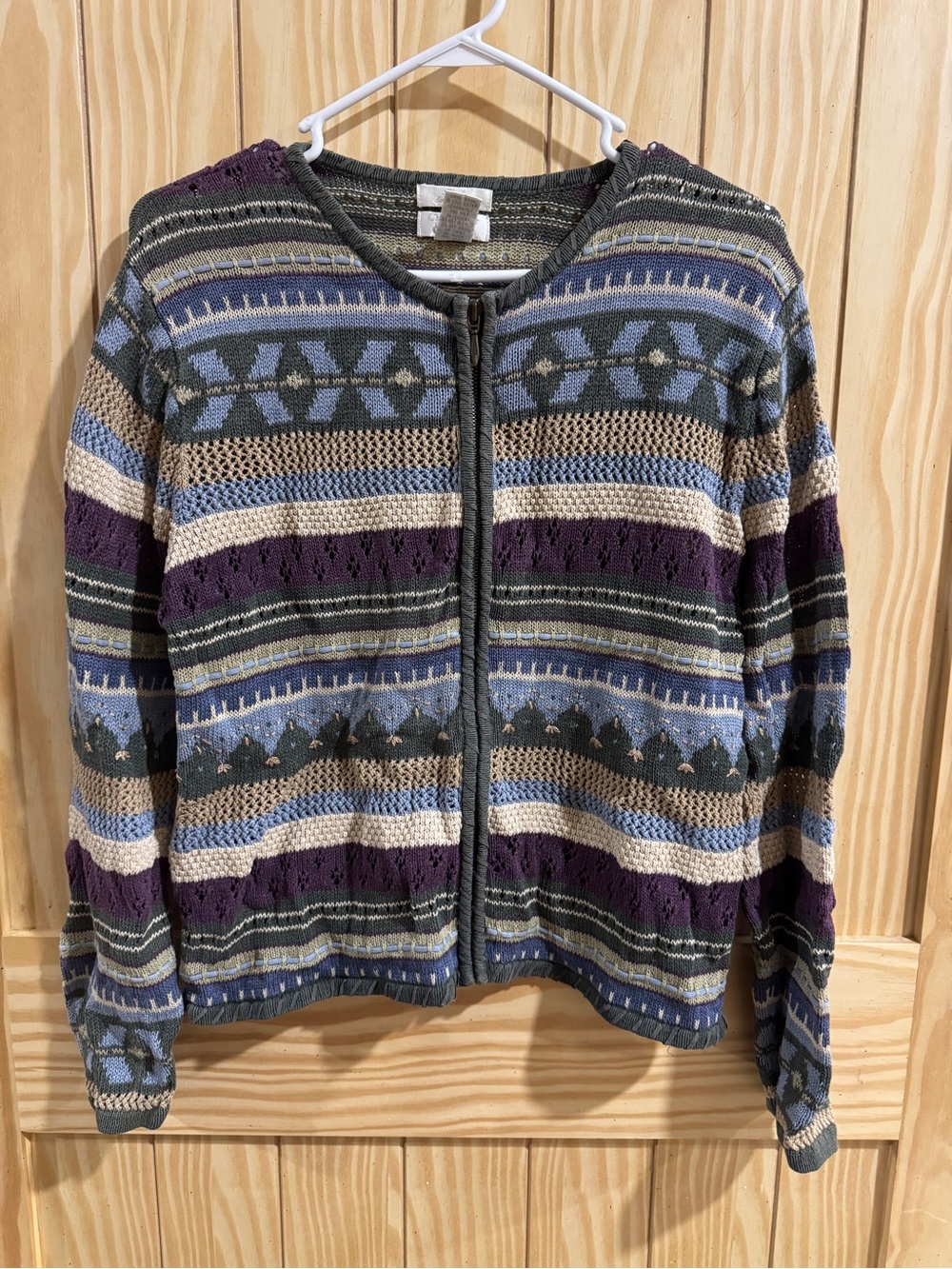 Vintage Christopher and banks Hand Embroidery Knit Full Zip sweater— Large